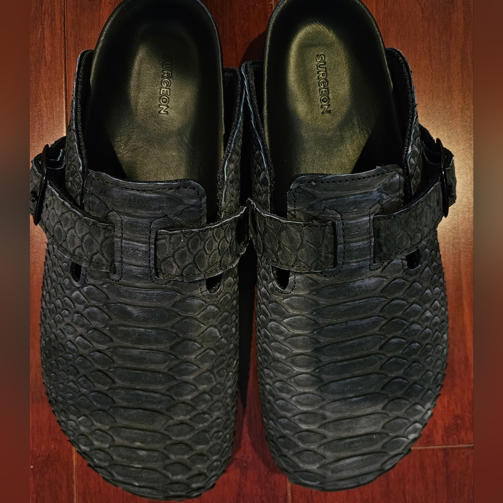 The Shoe Surgeon Birkenstock Luxe Mule Black Python Skin NEW /EXCLUSIVE